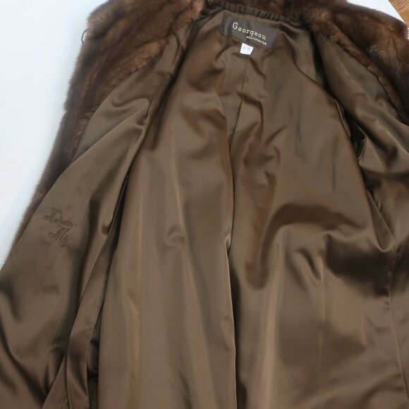Womens Georgeou Westchester Dark Brown Mink Round Collar Vintage Long Coat M - Picture 9 of 16